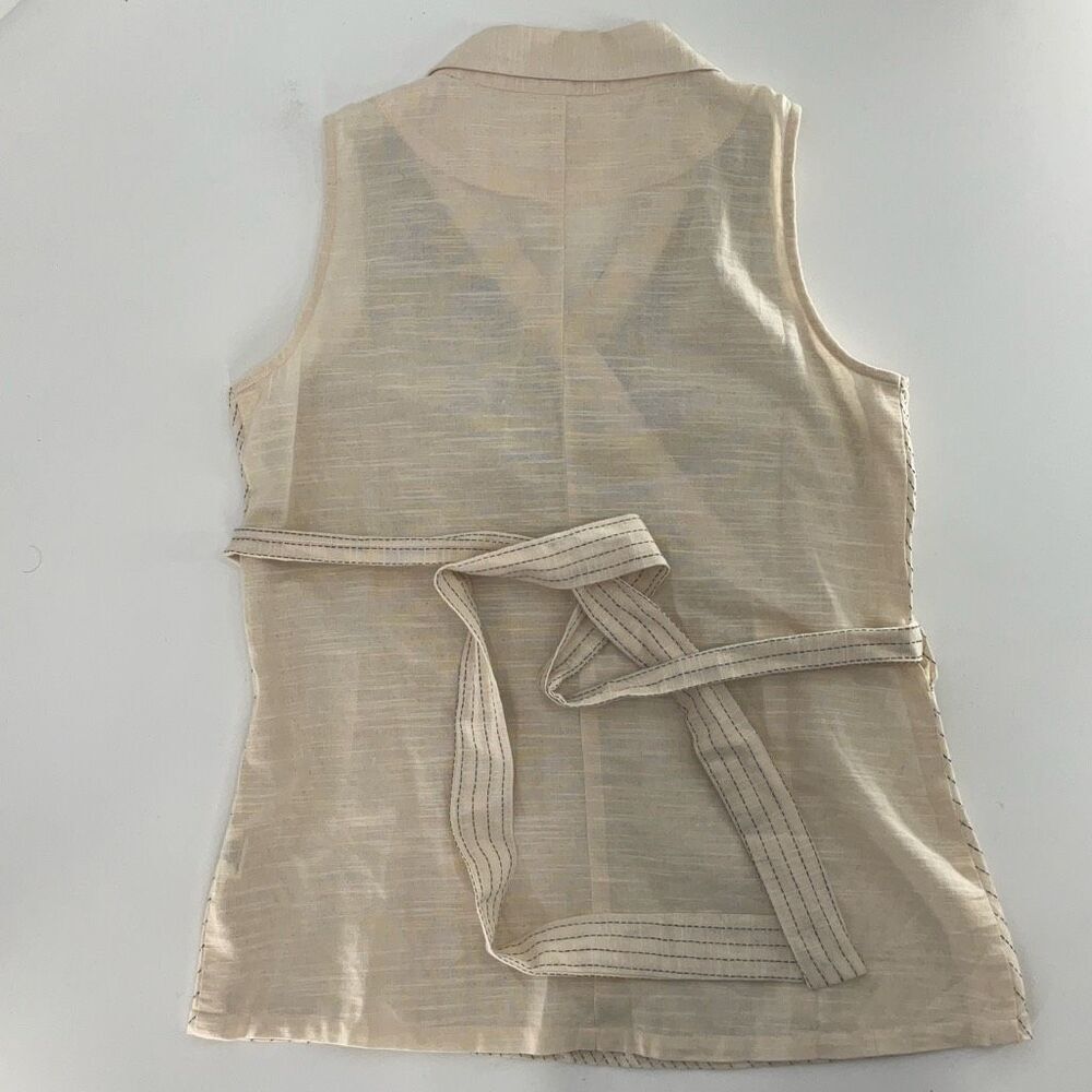 AND Beige Knit Striped Collared Sleeveless Wrap Blouse Size 12 - Picture 5 of 7